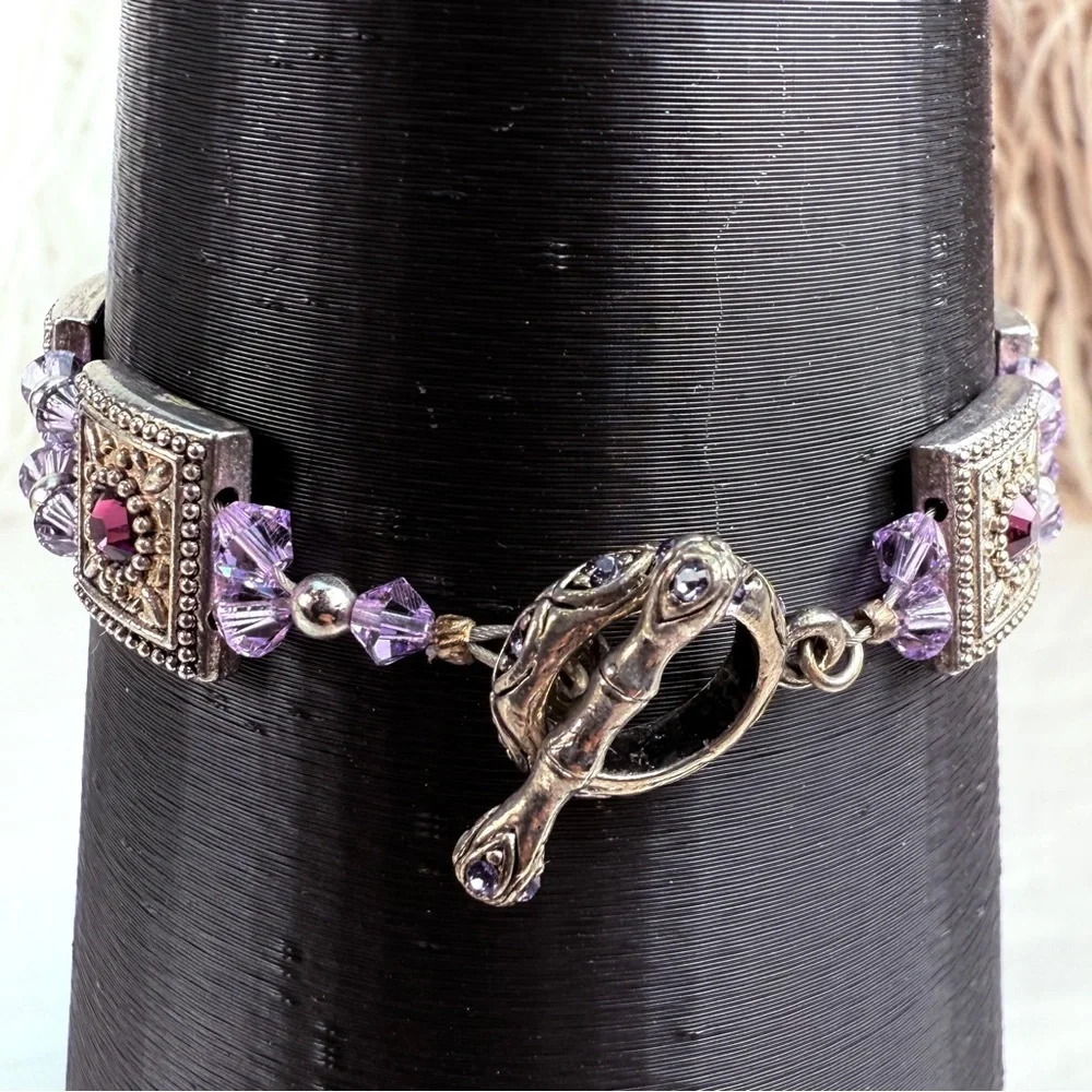 Bohemian chic Aged Silvertone purple toggle bracelet